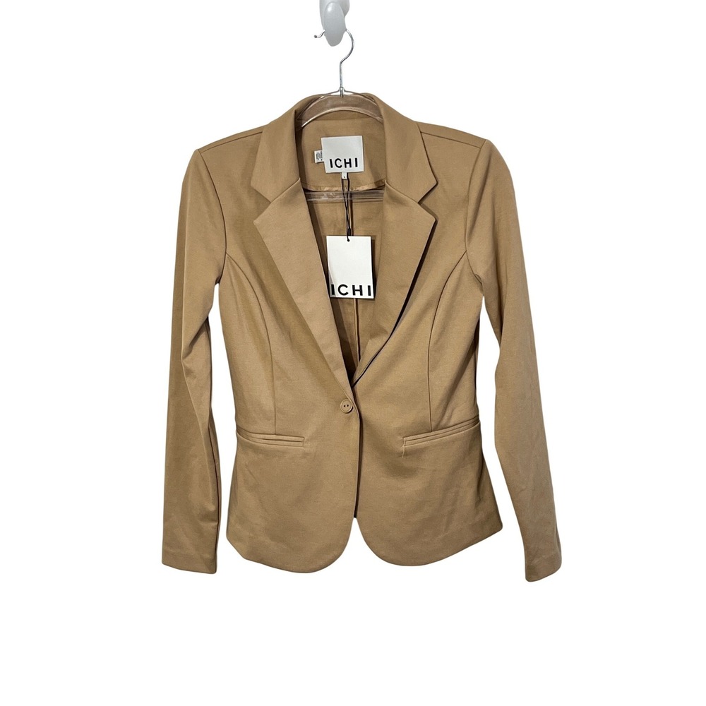 ICHI IHKATE Blazer Women Small Tannin Tan Single Button Stretch Professional